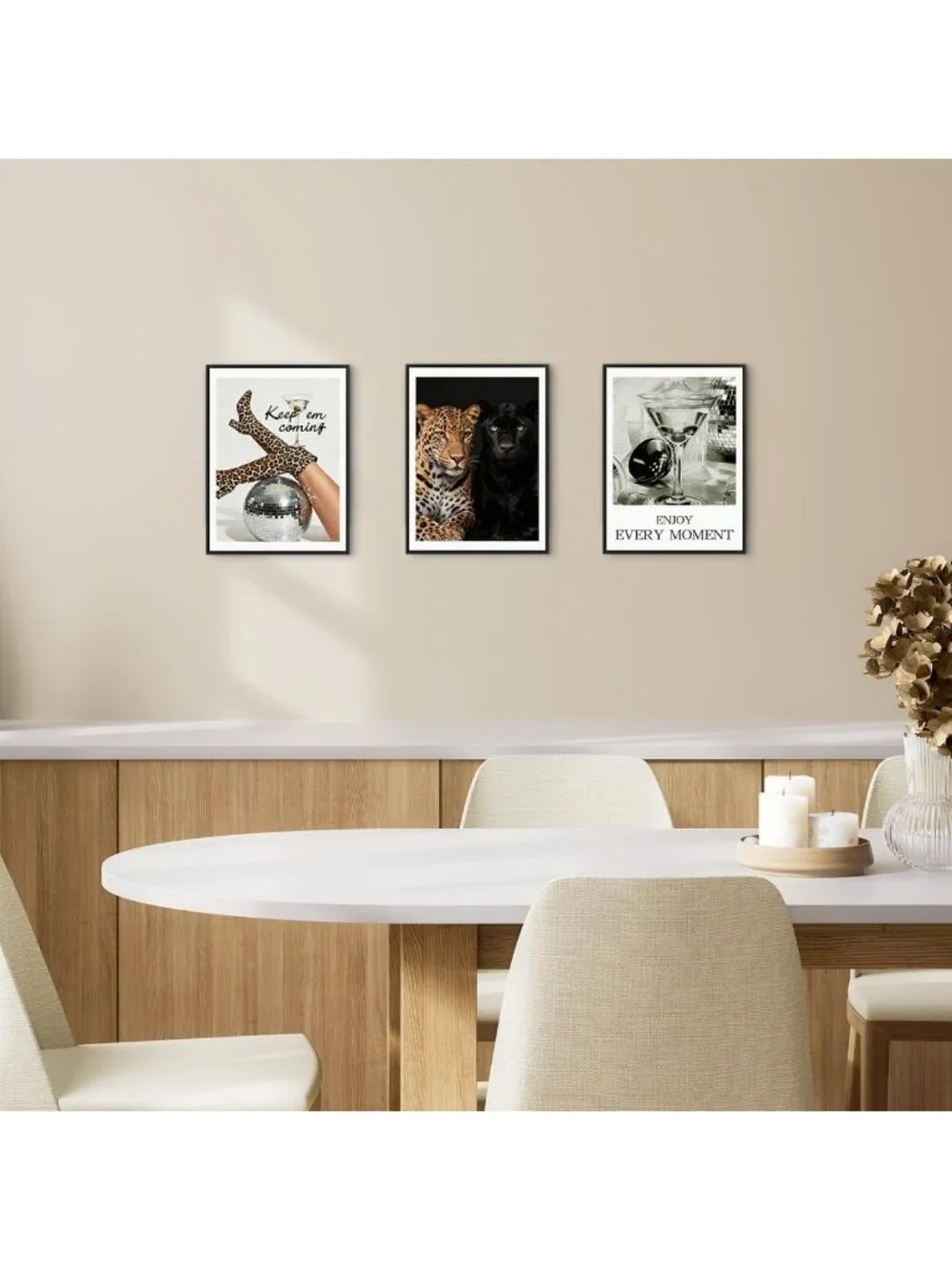 Trendy Leopard Canvas Wall Art Set of 3 - Framed Cheetah Print Decor for Home